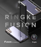 Galaxy S21 Plus Case | Fusion - Clear phone case on a Galaxy S21 Plus reflecting on a dark surface with Ringke branding.