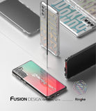 Galaxy S21 Plus Case | Fusion Design - Clear phone cases with colorful graphic inserts displayed on a white surface.