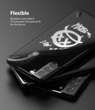 Galaxy S21 Plus Case | Onyx Design - A flexible black TPU phone case with a white graffiti logo being pulled off a phone.