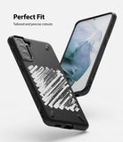 Galaxy S21 Plus Case | Onyx Design - Black phone case with white brushstroke art and precise cutouts for the camera.