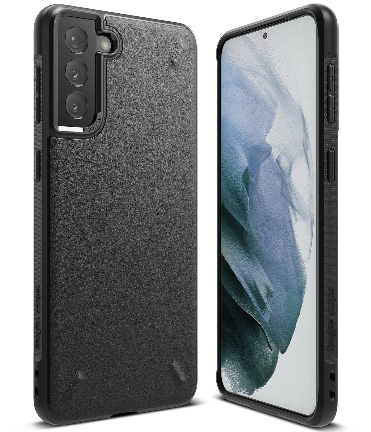 Galaxy S21 Plus Case | Onyx - Matte black protective phone case shown from the back and front with a textured finish.