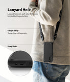 Galaxy S21 Plus Case | Onyx - Person wearing a black phone case with a lanyard strap, showing dual strap holes.