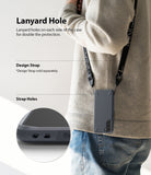 Galaxy S21 Plus Case | Onyx - Person wearing a phone case with a lanyard strap and a close-up of the dual strap holes.