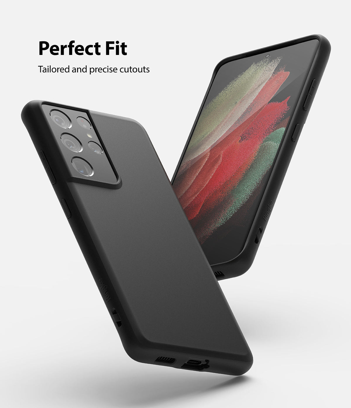 Galaxy S21 Ultra Case | Air-S - Matte black phone case shown from back and front angles with precise camera cutouts.