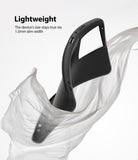 Galaxy S21 Ultra Case | Air-S - Slim black phone case floating amidst flowing white fabric with text highlighting its lightweight design.