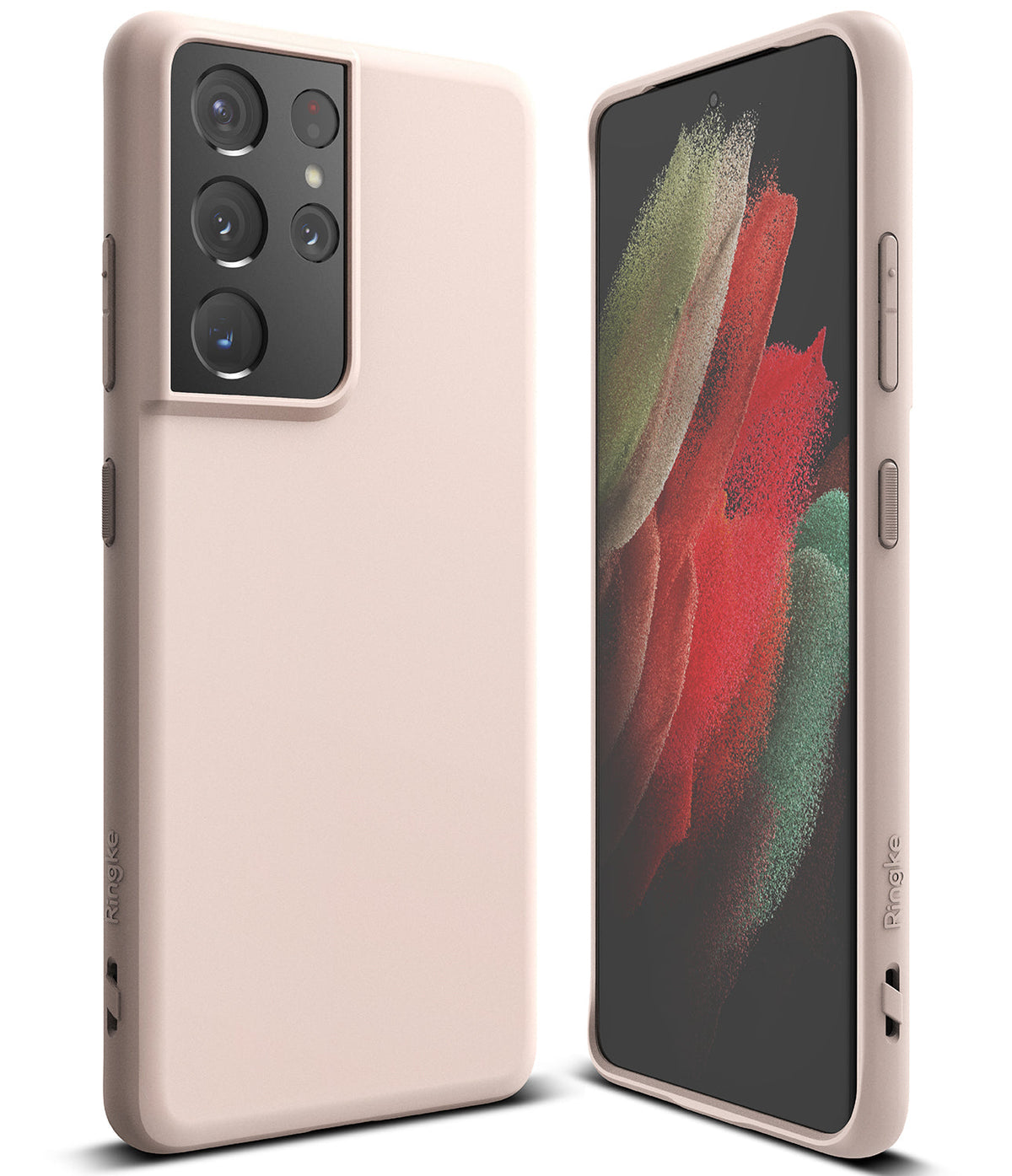 Galaxy S21 Ultra Case | Air-S - A matte light pink phone case shown from the back and front on a Galaxy S21 Ultra.