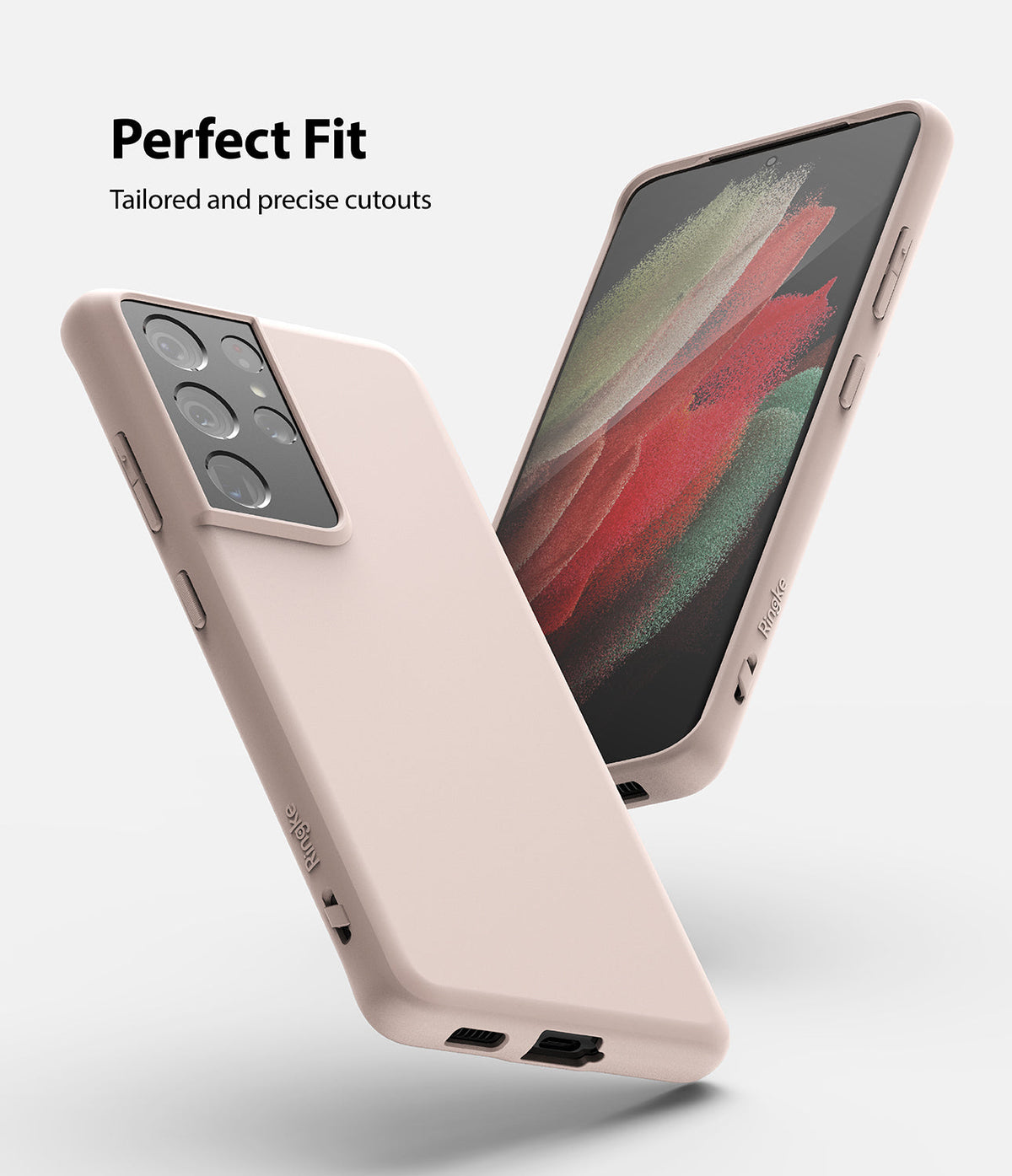 Galaxy S21 Ultra Case | Air-S - Matte pink phone case showing precise cutouts for the camera and ports on a Galaxy S21 Ultra.