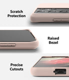 Galaxy S21 Ultra Case | Air-S - Close-up views of a pink phone case highlighting camera protection, raised screen bezels, and port cutouts.