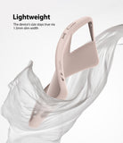 Galaxy S21 Ultra Case | Air-S - Slim pink phone case floating amidst flowing white fabric with text highlighting its lightweight design.
