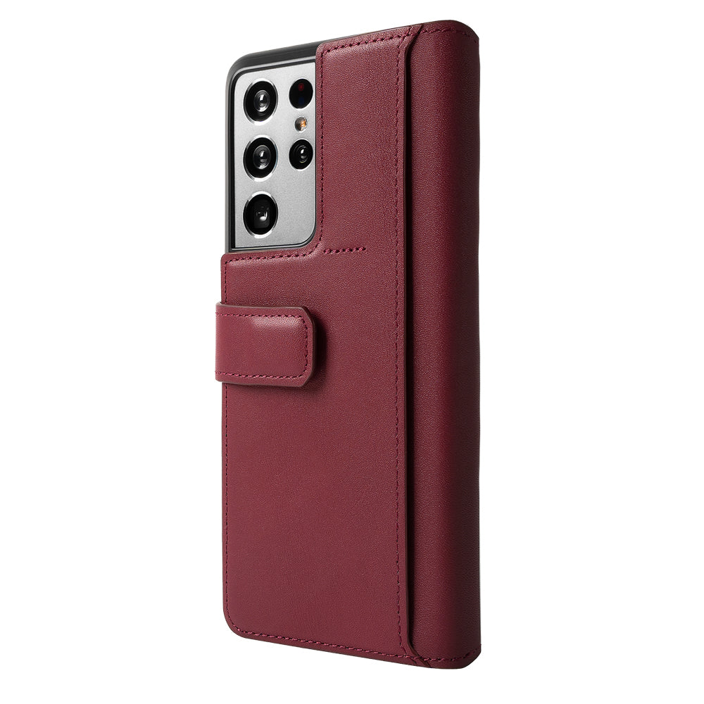 Galaxy S21 Ultra Case | Folio Signature+ - Burgundy leather folio case with magnetic strap for Galaxy S21 Ultra.