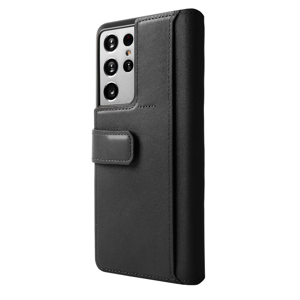Galaxy S21 Ultra Case | Folio Signature+ - Black leather folio case for Galaxy S21 Ultra with magnetic closure.