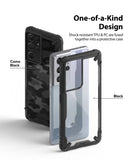 Galaxy S21 Ultra Case | Fusion-X - Camo Black and clear black phone cases shown with shock-resistant TPU and PC design.