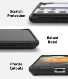 Galaxy S21 Ultra Case | Fusion-X - Three close-up views showing camera protection, raised screen bezels, and precise port cutouts.