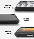 Galaxy S21 Ultra Case | Fusion-X - Three close-up views showing scratch protection, raised bezels, and precise port cutouts.
