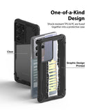 Galaxy S21 Ultra Case | Fusion-X Design - Exploded view of a clear and a graphic-printed protective phone case.