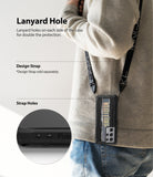 Galaxy S21 Ultra Case | Fusion-X Design - Person wearing a phone case with a lanyard strap and close-up of the strap holes.