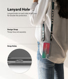 Galaxy S21 Case | Fusion Design - Person wearing a phone case with a lanyard, featuring a close-up of the dual strap holes.