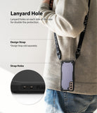 Galaxy S21 Case | Fusion-X - Person wearing a phone case with a lanyard strap, highlighting dual strap holes for attachment.