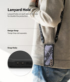 Galaxy S21 Case | Fusion-X Design - Person wearing a phone case with a lanyard strap, highlighting dual side strap holes.