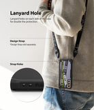 Galaxy S21 Case | Fusion-X Design - Person wearing a phone case with a lanyard strap and a close-up of the strap holes.