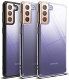 Galaxy S21 Plus Case | Fusion - Three clear phone cases with different colored frames showcasing a purple Samsung phone.