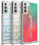 Galaxy S21 Plus Case | Fusion Design - Three clear phone cases with distinct graphic prints displayed side-by-side.