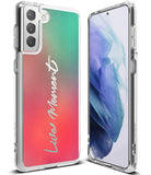 Galaxy S21 Case | Fusion Design - Clear phone case with a red-to-green gradient back and the text "Live Moment" in white.