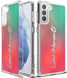 Galaxy S21 Plus Case | Fusion Design - Clear phone case with a green-to-red gradient and Live Moment text.