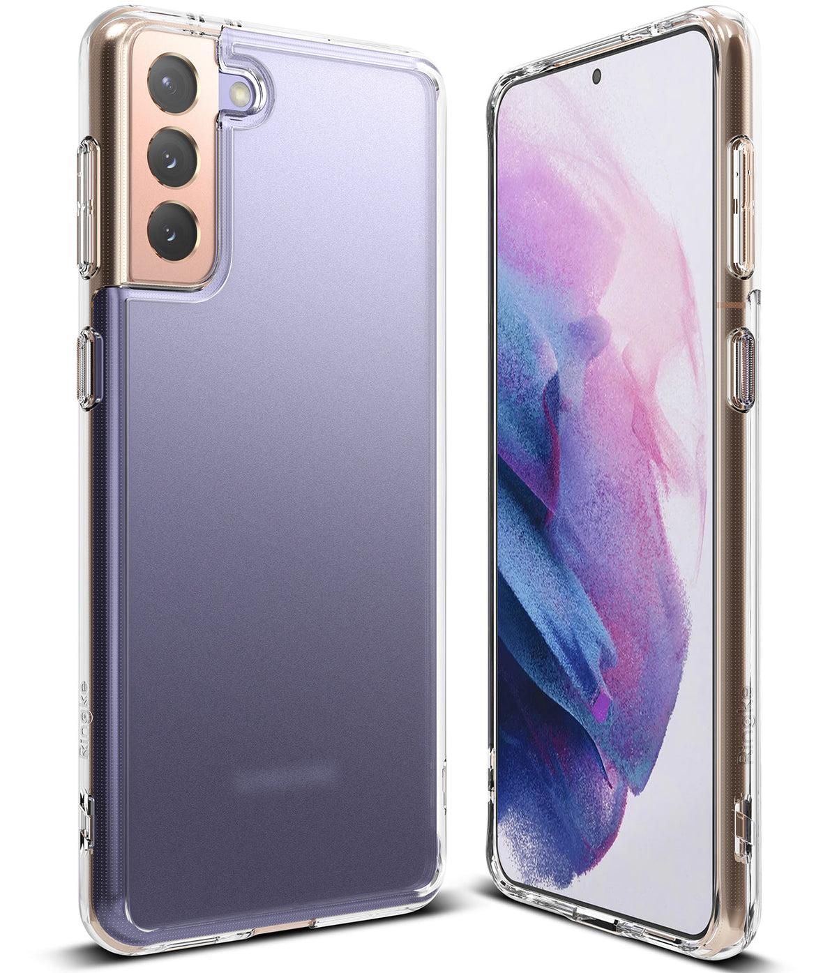 Galaxy S21 Plus Case | Fusion - Clear protective case on a purple Galaxy S21 Plus showing front and back views.