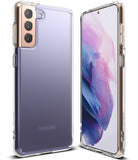 Galaxy S21 Plus Case | Fusion - Clear protective case on a purple Galaxy S21 Plus showing front and back views.