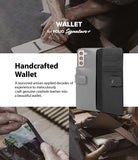 Galaxy S21 Plus Case | Folio Signature+ - Open grey leather wallet case for Galaxy S21 Plus with card slots and artisan.