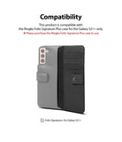 Galaxy S21 Case | Folio Signature+ - Open grey folio case for Galaxy S21+ showing interior card slots and camera cutout.