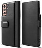 Galaxy S21 Plus Case | Folio Signature+ - Black leather folio case for Galaxy S21 Plus showing back camera cutout and front.