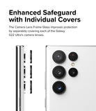 Galaxy S22 Ultra Camera Lens Protector | Camera Lens Frame Glass - Galaxy S22 Ultra Camera Lens Protector - Individual black lens covers aligning with a white smartphone camera array.