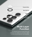 Galaxy S22 Ultra Camera Lens Protector | Camera Lens Frame Glass - Galaxy S22 Ultra Camera Lens Protector - Exploded view of multi-layer lens protector components on a smartphone camera.