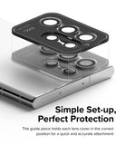 Galaxy S22 Ultra Camera Lens Protector | Camera Lens Frame Glass - Galaxy S22 Ultra Camera Lens Protector - Black frame aligning individual glass lens covers over a smartphone camera array.