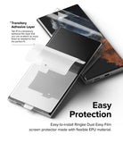Galaxy S22 Ultra Case Combo | Fusion-X Case + Screen Protector - Galaxy S22 Ultra Case Combo - Smartphone screen protector installation with a temporary adhesive layer and alignment tabs.