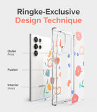 Galaxy S22 Ultra Case | Fusion Design - Exploded view showing floral print layers on a clear phone case.