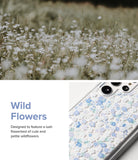 Galaxy S22 Ultra Case | Fusion Design - Clear phone case with blue and white wildflower pattern over a field of daisies.