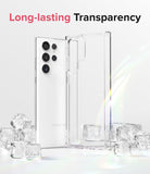 Galaxy S22 Ultra Case Combo | Fusion Case + Screen Protector - Galaxy S22 Ultra Case Combo - White phone and clear case standing among ice cubes with light refraction.