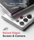 Galaxy S22 Ultra Case | Fusion - Clear phone case showing 1.5mm screen bezel and 1.0mm camera lip protection.