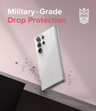 Galaxy S22 Ultra Case | Fusion - Clear phone case on a Galaxy S22 Ultra floating above a surface with debris.