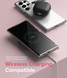 Galaxy S22 Ultra Case | Fusion - Clear phone case on a Galaxy S22 Ultra charging wirelessly with earbuds on top.