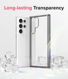 Galaxy S22 Ultra Case | Fusion - A white phone and a clear protective case standing among ice cubes with rainbow light.