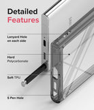 Galaxy S22 Ultra Case | Fusion - Diagram highlighting case features: lanyard holes, polycarbonate back, TPU, and S Pen slot.