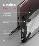 Galaxy S22 Ultra Case Combo | Fusion-X Case + Screen Protector - Galaxy S22 Ultra Case Combo - Diagram highlighting case features like lanyard holes, TPU, polycarbonate, and S Pen access.