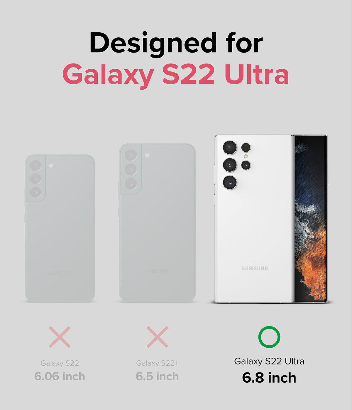 Galaxy S22 Ultra Case Combo | Fusion-X Case + Screen Protector - Galaxy S22 Ultra Case Combo - Comparison chart showing Galaxy S22 Ultra is the only compatible model for the case.