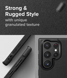 Galaxy S22 Ultra Case | Onyx - Black phone case with granulated texture, side branding, and detailed camera cutout.