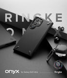 Galaxy S22 Ultra Case | Onyx - Black textured phone case for Galaxy S22 Ultra with camera cutouts on a dark surface.