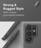 Galaxy S22 Ultra Case | Onyx - Close-up of a dark gray phone case with a granulated texture and camera lens cutouts.